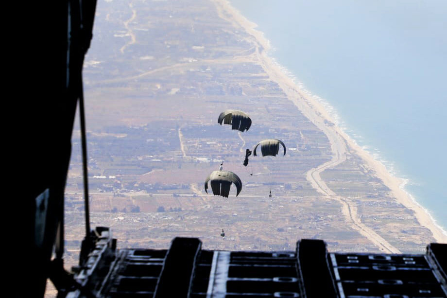 Federal Armed Forces take part in a mission to drop aid supplies over Gaza