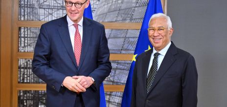 CDU/CSU chancellor candidate Friedrich Merz (left) and EU Council President Antonio Costa. 