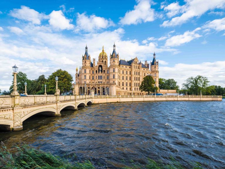 The castle on an island in Lake Schwerin. 