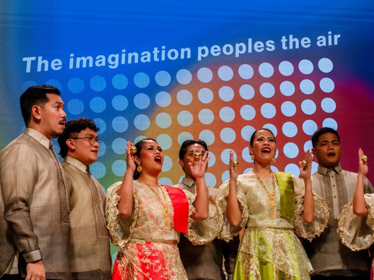 Singers from the Philippines perform at the announcement of the Guest of Honour Singers from the Philippines perform at the announcement of the Guest of Honour