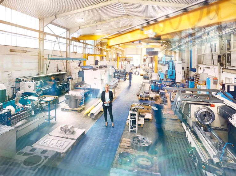 Melanie Baum in the production hall of her company Melanie Baum in the production hall of her company