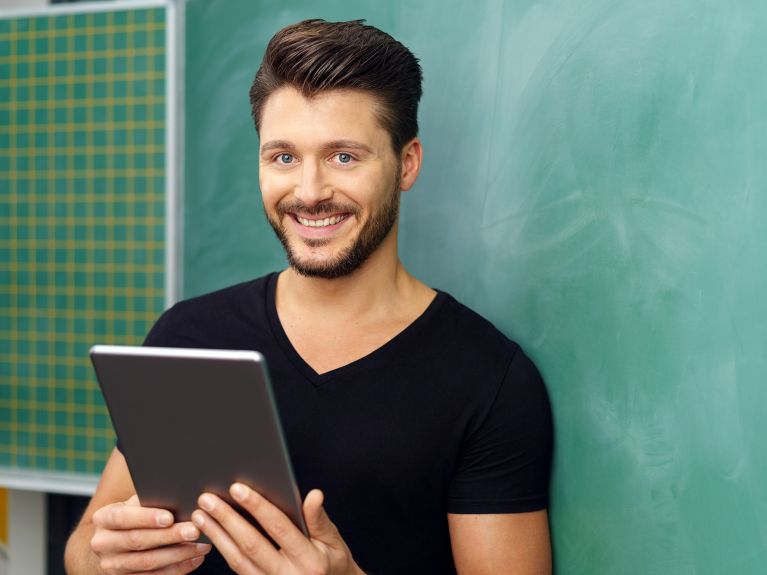 Teaching in the modern world: tablets rather than blackboards.